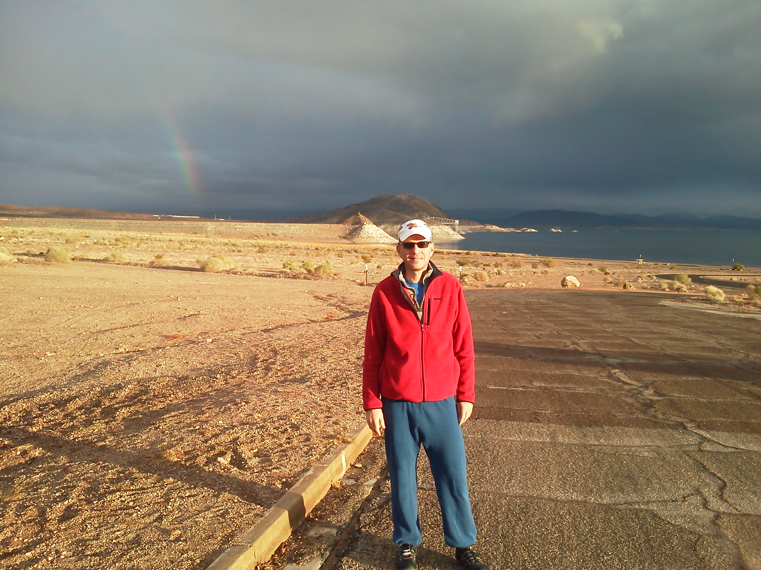 Rainbow over the start of the Hoover
        Dam Marathon